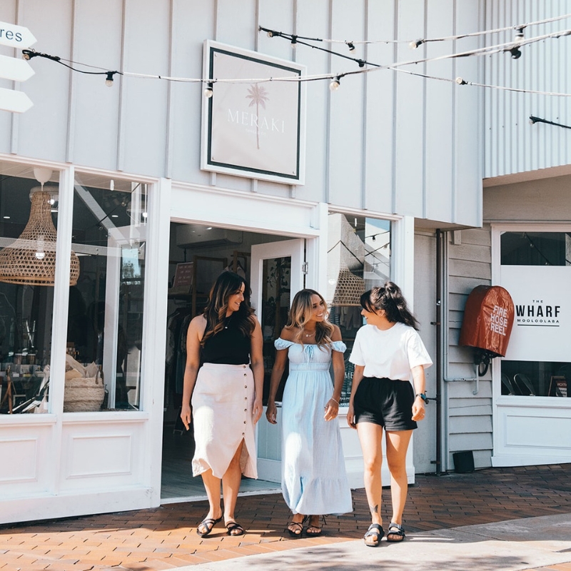 women walking through the wharf mooloolaba